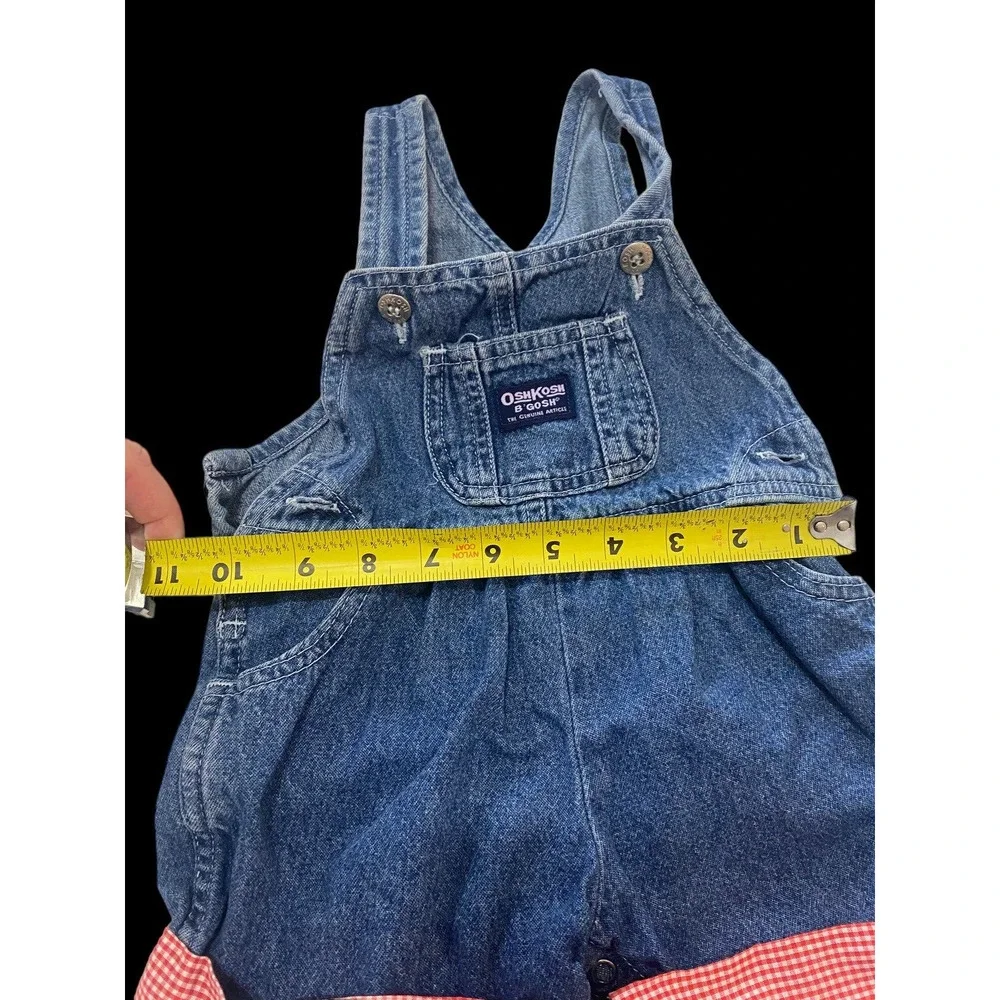 Oshkosh B'Gosh Denim Jean Shortalls Overalls Size 12M Red Gingham Bottom Vintage